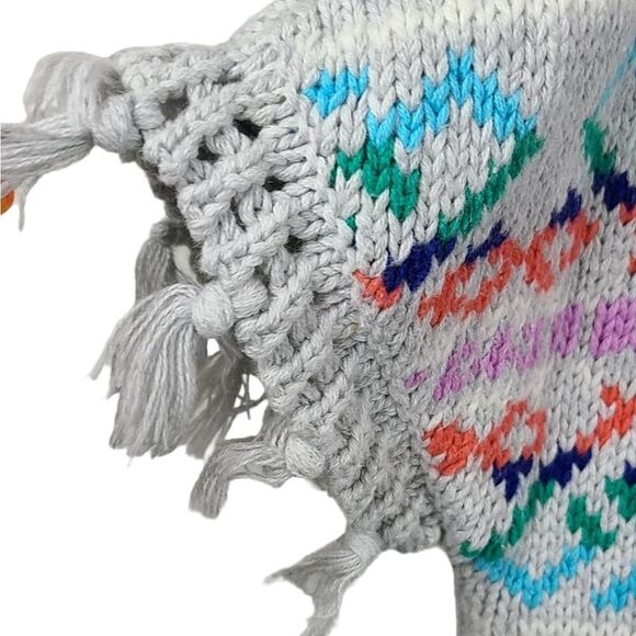 Old Navy Tribal Fair Isle Fringe Sleeve Pullover Knitted Sweater Gray Aztec XL - Picture 7 of 7